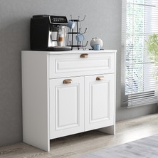 Serçe Design Boyalı 3 Kapaklı Çekmeceli Çok Amaçlı Dolap - Beyaz | 2 Kapaklı, 1 Çekmeceli, Raflı, Mdf | 80X40X82 cm