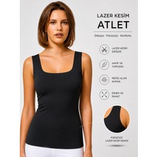 Qulat Berrak Lazer Kesim Dikişsiz Kadın Atlet – Nefes Alan Esnek Basic Atlet (Siyah/beyaz/ten)