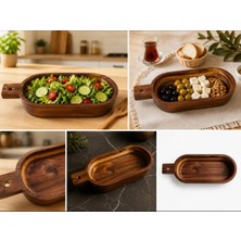WoodBay Akasya Ahşap Derin Sunumluk 33X13X6.5 cm – Saplı Büyük Boy Salata & Kahvaltılık Sunum Tabağı