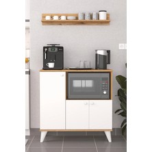 Promodül Modern Mikrodalga Fırın Standı - Çok Amaçlı Mutfak Kiler Dolabı ve Rafı - 90 cm Beyaz