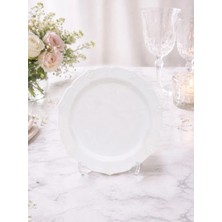 Parti Adresi Lüks Mika Tabak Vintage Desenli Plastik Parti Tabağı Beyaz 22 cm 6'lı