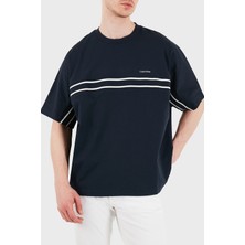 Calvin Klein Şerit Detaylı % 100 Pamuk Bisiklet Yaka T Shirt LV04RE222GCEF Erkek T Shirt LV04RE222G Cef