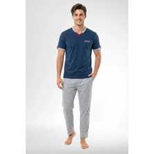 Mecit Pijama Mecit 4005 Indigo %100 Pamuk Erkek Pijama Takımı