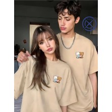 Nevermind Sevgili Kombini Tişört 2’li Set Ayıcık Baskılı Unisex Çift Tişört %100 Pamuk