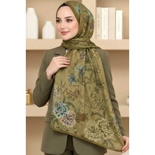 Hadiora Kadın Açık Haki Vintage Çiçek Desenli Organik Pamuk Soft Şal