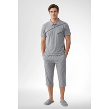 Mecit Pijama Mecit 4007 Gri Büyük Beden %100 Pamuk Kapri Erkek Pijama Takımı
