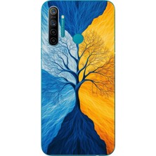 Le Balvo Realme 5i Uyumlu Sarı Mavi Ağaç Baskılı Silikon Kılıf