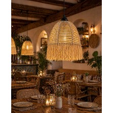 Livadesign7 El Yapımı Hasır Jüt Halat - Rafya Bohem Avize - Kafe, Balkon, Hol, Salon Avize