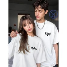 Nevermind King Queen Sevgili Tişört Kombini Unisex Çift Tişört Seti %100 Pamuk Couple T-Shirt