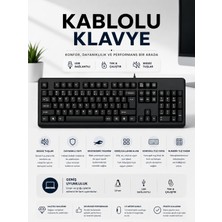 Mobixom Kablolu Klavye USB Girişli Dayanıklı Sessiz Tuşlu Q Klavye Ofis ve Oyun Uyumlu
