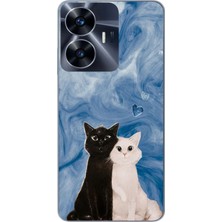 Le Balvo Realme C55 Uyumlu Siyah ve Beyaz Kedi Baskılı Silikon Kılıf