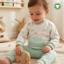 %100 Organik Bebek Takımı Fil Desenli Uzun Kollu Üst ve Alt Set