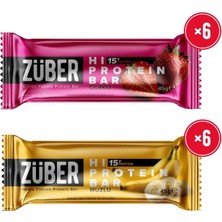 Züber Yeni Hi Protein Bar Deneme Paketi 45G x 12 Adet (Çilekli, Muzlu)