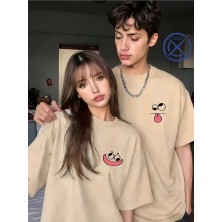 Nevermind Sevgili Kombini Tişört 2’li Set Unisex Minimal Yüz Baskılı Çift Tişört %100 Pamuk