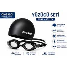 Avessa Yüzücü Seti Silikon Bone + Anti Fog Yüzücü Gözlüğü Su Geçirmez Ayarlanabilir Profesyonel Kullanım