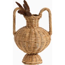 Crate & Barrel Alford Çift Saplı Küçük Rattan Vazo 31 cm