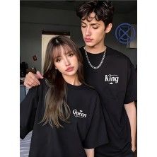 Nevermind King Queen Sevgili Tişört Kombini Unisex Çift Tişört Seti %100 Pamuk Couple T-Shirt