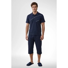 Mecit Pijama Mecit 4007 Lacivert %100 Pamuk Büyük Beden Kapri Erkek Pijama Takımı