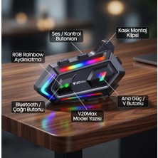 GUNKES Rgb Aydınlatmalı V20MAX Kask Bluetooth Intercom - Motosiklet Için Kablosuz Haberleşme