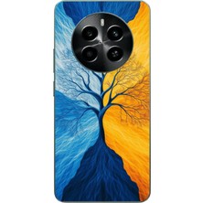 Le Balvo Realme 12 4g Uyumlu Sarı Mavi Ağaç Baskılı Silikon Kılıf