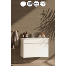 Özceden Lotus 75 cm Beyaz Mdf Seramik Lavabolu Asma Banyo Alt Dolabı