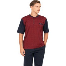 Pierre Cardin 6132 Erkek Kısa Kollu Yakası Düğmeli 3'lü Pijama Takımı-Bordo