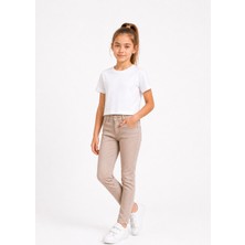 Kız Çocuk Basic Kısa Kollu Beyaz Pamuklu Rahat Kısa Tişört