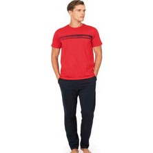 Pierre Cardin 6128 Erkek Kısa Kollu Bisiklet Yaka Pijama Takımı-Kırmızı