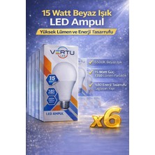Bezo Najmaddin LED Ampul 15 Watt Beyaz Işık 6500K Yüksek Lümen E27 Duy Enerji Tasarruflu 6 Adet