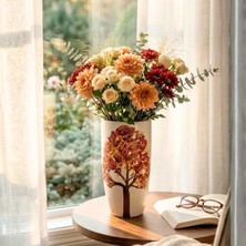 Homing Sienna Renkli Ağaç Motifli Seramik Saksı 24 cm