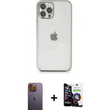 Pileli Store Pilelistore™ iPhone 12 Pro Max Kılıf Vadi Minimal - Şeffaf Temperli Cam Ekran Koruyucu + Neon Fosforlu Kamera Lens - Sı