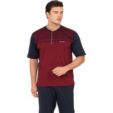 Pierre Cardin 6133 Erkek Kısa Kollu Yakası Düğmeli 3'lü Jakarlı Pijama Takımı-Bordo