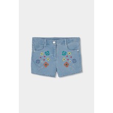 Boboli Çiçek Nakışlı Denim Şort 2 Yaş-6 Yaş Mavi