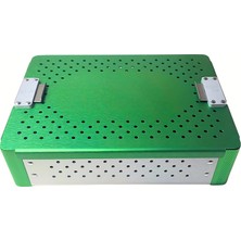 Barishan Barışhan Medikal 24X17X5.5CM Çim Matsız Yeşil Renkli Yüksek Kaliteli Alüminyum Alaşımlı Cerrahi Alet Sterilizasyon ve Depolama Kutusu