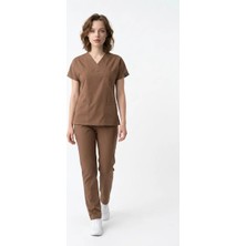 Onora Unisex Likralı Kahve Rengi Hemşire ve Doktor Üniforması ,cerrahi Takım Scrubs  Üniforma