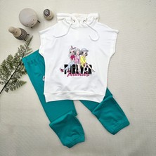Baby Najmaddin 3-4-5 Yaş Forever Cici Kızlar Baskılı Kapşonlu 2li Kız Çocuk Takımı Turkuaz