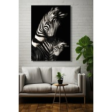Şehzat Dikey Kanvas Duvar Tablosu Tekli Salon Mutfak Yatak Odası Ofis Zebra Siyah Beyaz Hayvan