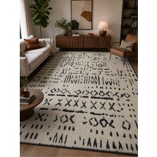 Ruha Home Premium Şönil Siyah Beyaz Halı 6 M² Modern & Etnik Desen Kaymaz Taban Şık Dekoratif