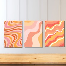 Artarilion Dikey 3'lü Kanvas Tablo Seti Pembe Turuncu Renkli Kıvrımlar Modern Minimalist Renkli Ev Ofis Dekoru Salon Tablosu