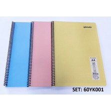 Umur Mynote 30001906 Flex Plastik Kapak Spralli A-4  Kareli Defter 60 Yaprak Pastel Renkler ( 3 Adet )