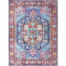 Pera Halı Canlı Pembe ve Lacivert Medalyonlu Vintage Halı - Outlet - T0617OU