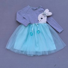 Baby Najmaddin 5-6-7 Yaş Pelüş Tavşan Desenli Kurdela Kuşaklı Astarlı Kız Çocuk Tütü Elbi