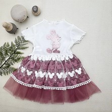 Baby Najmaddin 1-2-3 Yaş Payetli Mickey Baskılı Brode Etekli Kız Bebek Elbisesi Rose Najmaddin