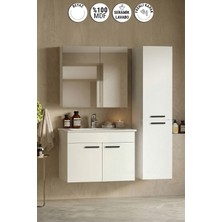 Özceden Petunya 75+167 cm Beyaz Mdf Seramik Lavabolu Asma Banyo Dolabı Takımı