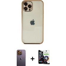 Pileli Store Pilelistore™ iPhone 12 Pro Max Kılıf Vadi Minimal - Şeffaf Temperli Cam Ekran Koruyucu + Neon Fosforlu Kamera Lens - Sı
