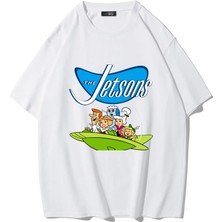 Brz Collection Unisex Oversize The Jetsons (Jetgiller) T-Shirt (Beyaz)
