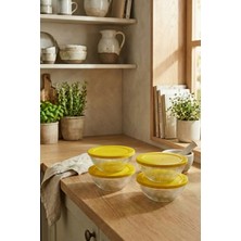 leela Home 4'lü Set Çizgi Desenli Kapaklı Cam Saklama Kabı 415 ml