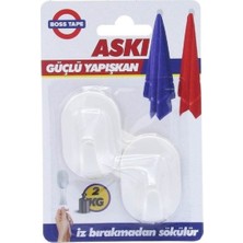 Boss Tape Iz Bırakmaz Plastik Küçük Boy Askı 2 kg Taşır 2'li Tek Paket Beyaz