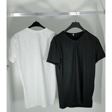 Way be Collection İKİ ADET  TSHİRT V Yaka  TShirt Siyah Beyaz  Slim Fit Dar Kesim %95 Pamuk % 5 Likra Erkek T-Shirt(Unisex Tişört )