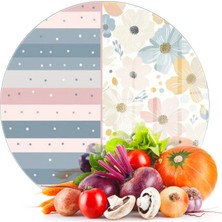Decovetro Cam Kesme Tahtası ve Sunumluk Yuvarlak Flower & Stripes Desenli 30 x 30 cm